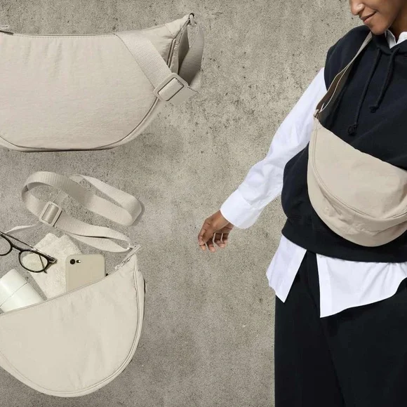 Uniqlo Beige Crescent Nylon Round Bag🥠 - Picture 9 of 15